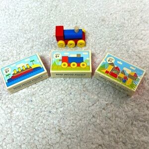 Kikkerland Mini Colorful Wood Blocks Ship Train Puzzle Set of 3